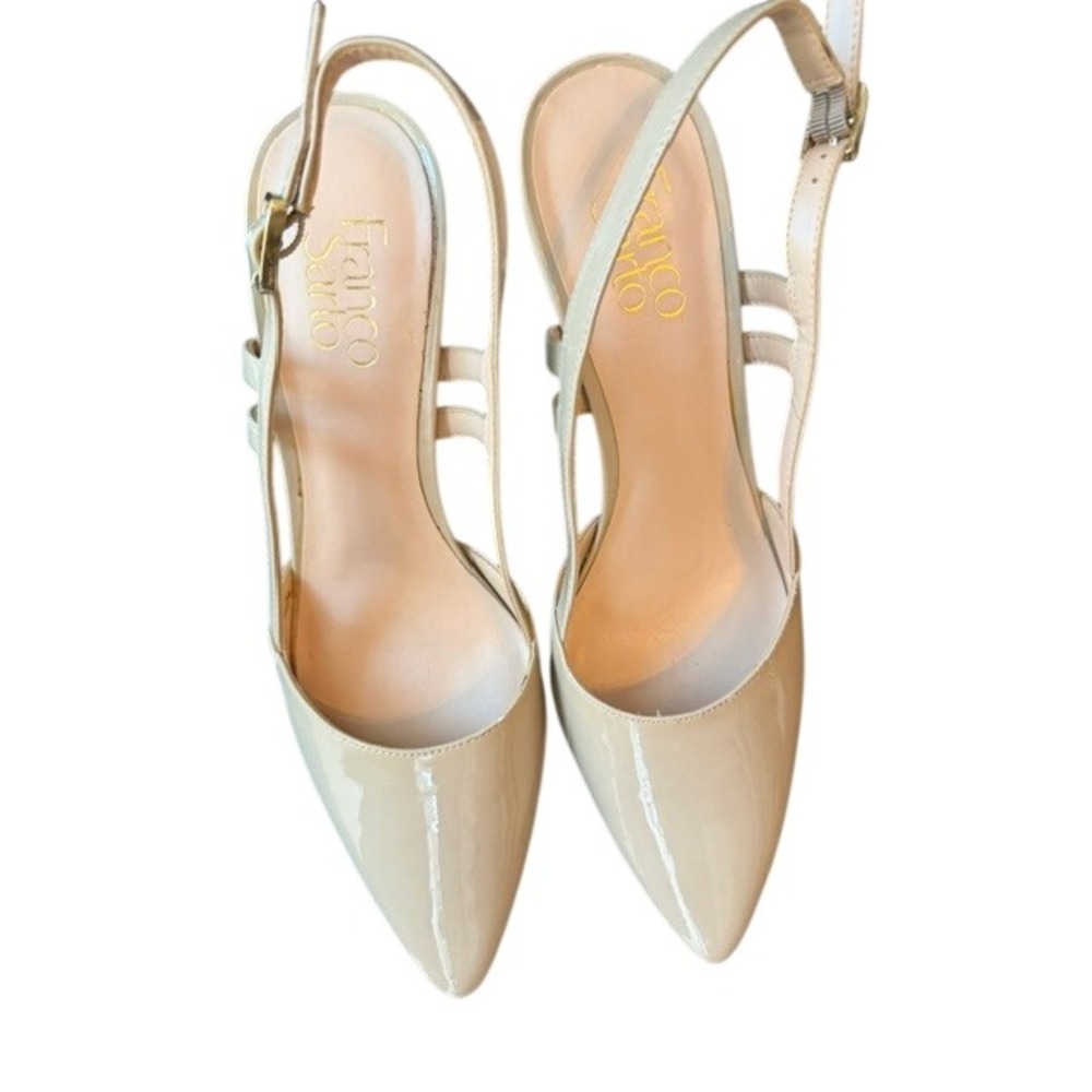 Franco Sarto Nude Patent Slingback Heels Pointed Toe Strappy Pumps Womens 9.5